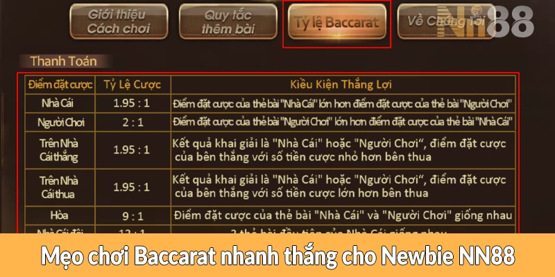 Mẹo chơi Baccarat nhanh thắng cho Newbie NN88 Mẹo chơi Baccarat hiệu quả cho Newbie NN88